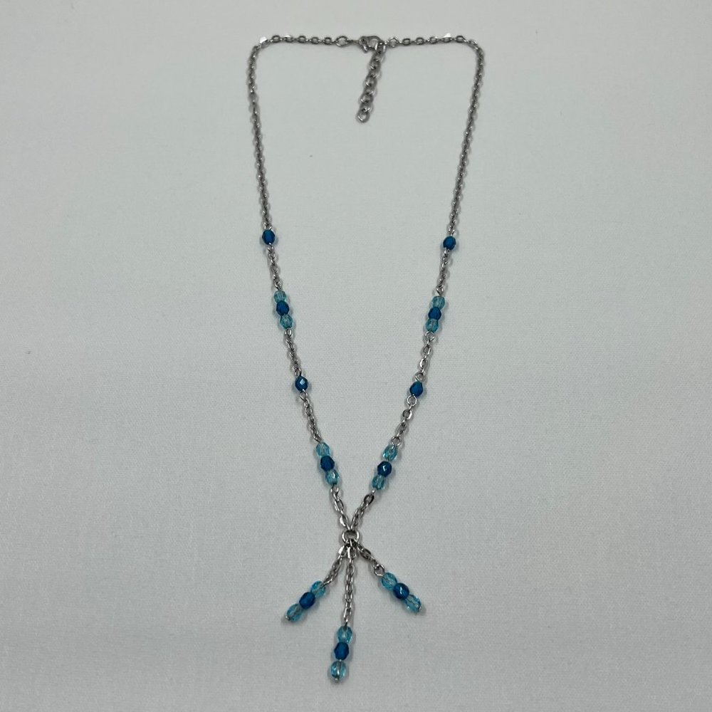 Silver Toned 18” Necklace with Blue Beading - Picture 4 of 4
